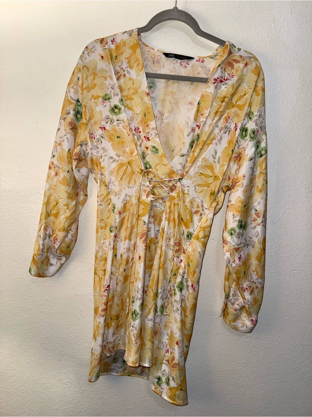 Zara Yellow Floral V-Neck Mini Dress with Corset